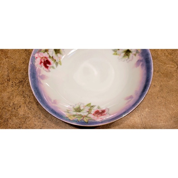 Antique German Porcelain Bowl Floral Design Blue Rim - Picture 5 of 5